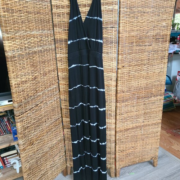 Young Fabulous & Broke Maxi Dress Women L Boho Chic Tie Dye Black & White Halter - Picture 3 of 10